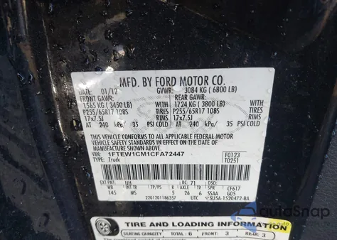 2012 Ford F-150 Xlt from USA, damaged, VIN 1FTEW1CM1CFA72447